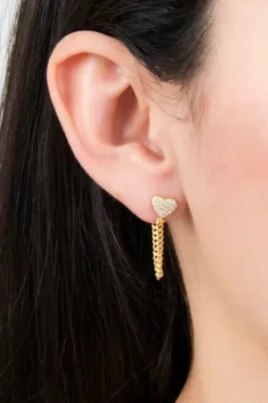 cz heart chain earring