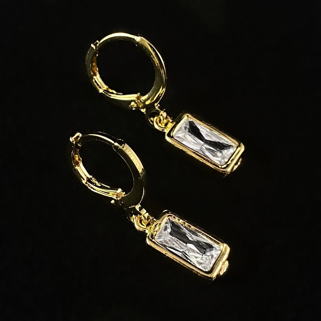 Dainty Gold Rectangle Clear Swarovski Crystal Earrings - VBC