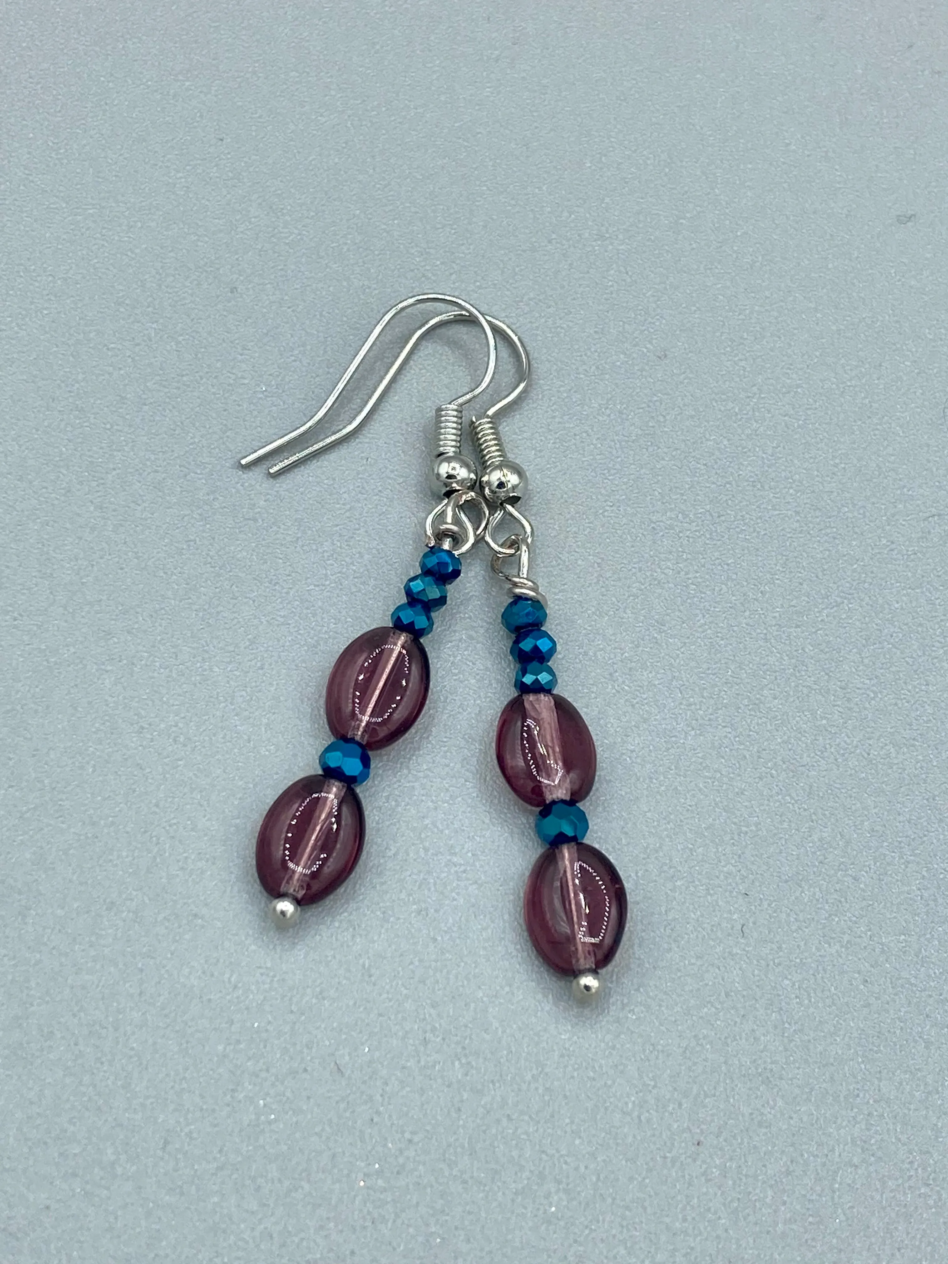Dainty Light Purple And Dark Blue Beaded Earrings, Shabby Chic, Boho Chic