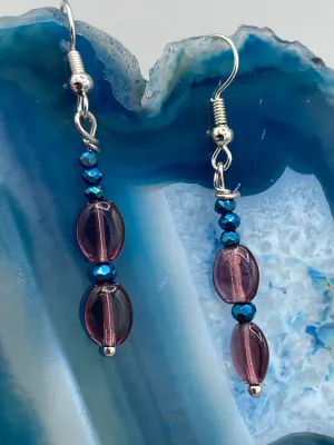 Dainty Light Purple And Dark Blue Beaded Earrings, Shabby Chic, Boho Chic