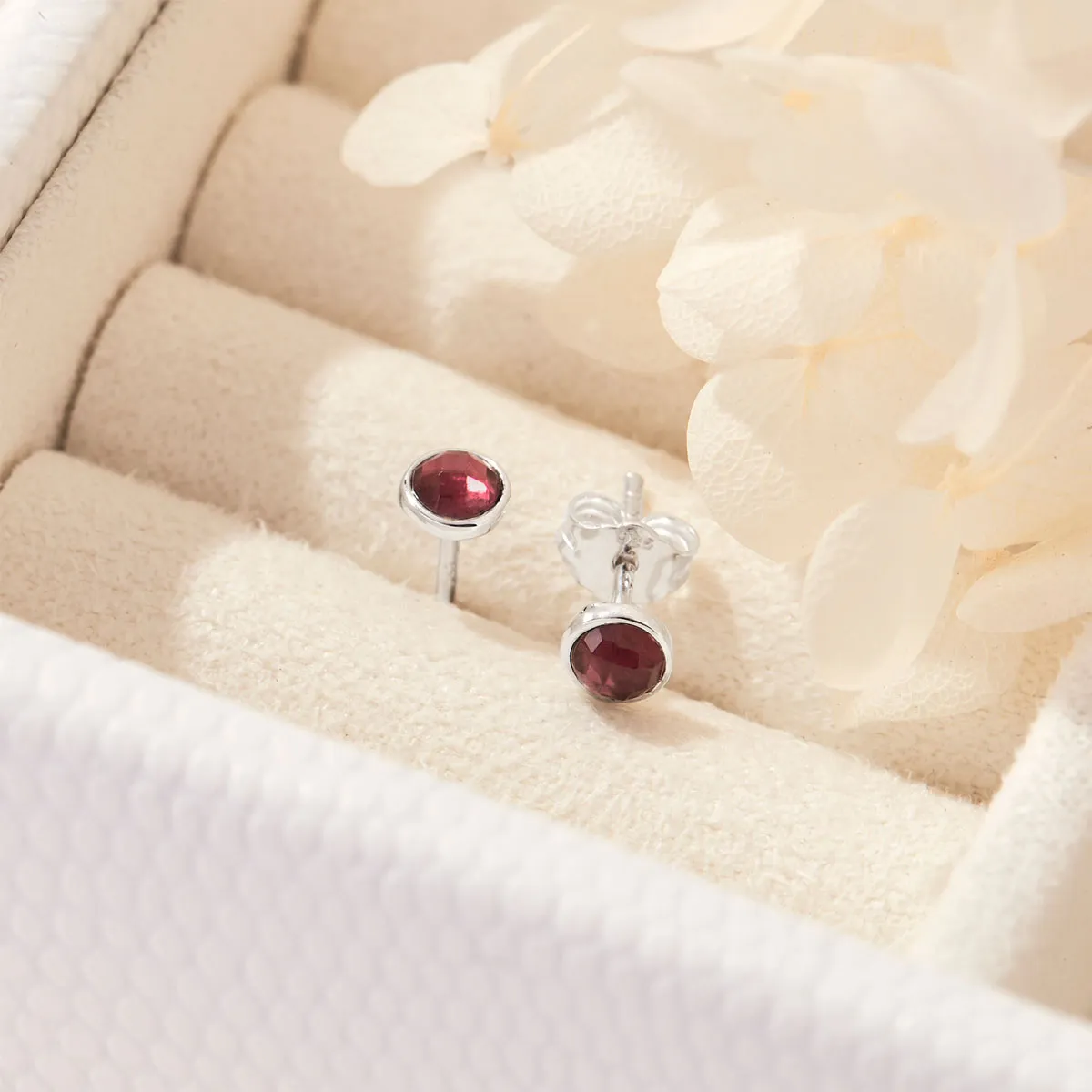 Dainty Round Garnet Studs