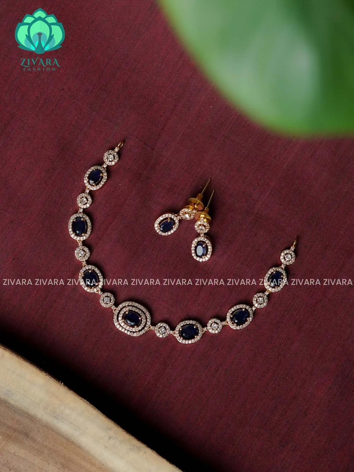DARK BLUE -OVAL MOTIF - stylish and minimal elegant neckwear with earrings- Zivara Fashion