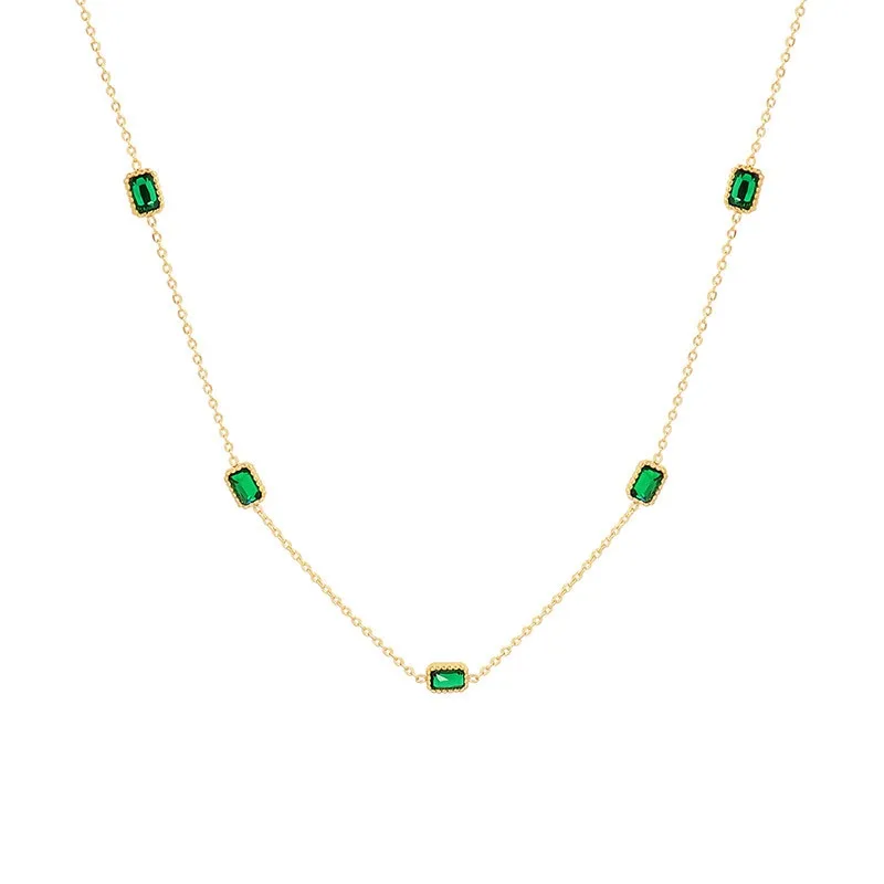 Delicate Green Cubic Zirconia Ladies Charm Elegant Stylish Stainless Steel Clavicle Necklace
