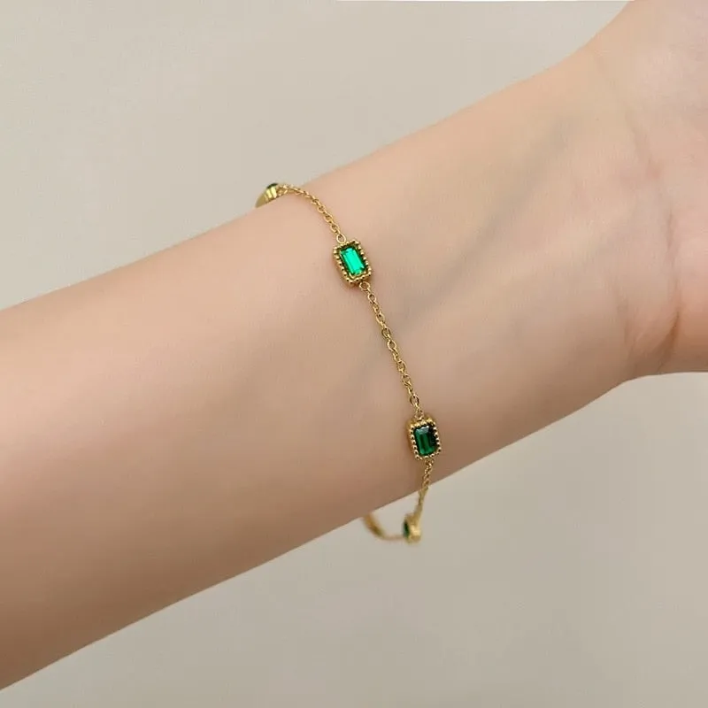 Delicate Green Cubic Zirconia Ladies Charm Elegant Stylish Stainless Steel Clavicle Necklace