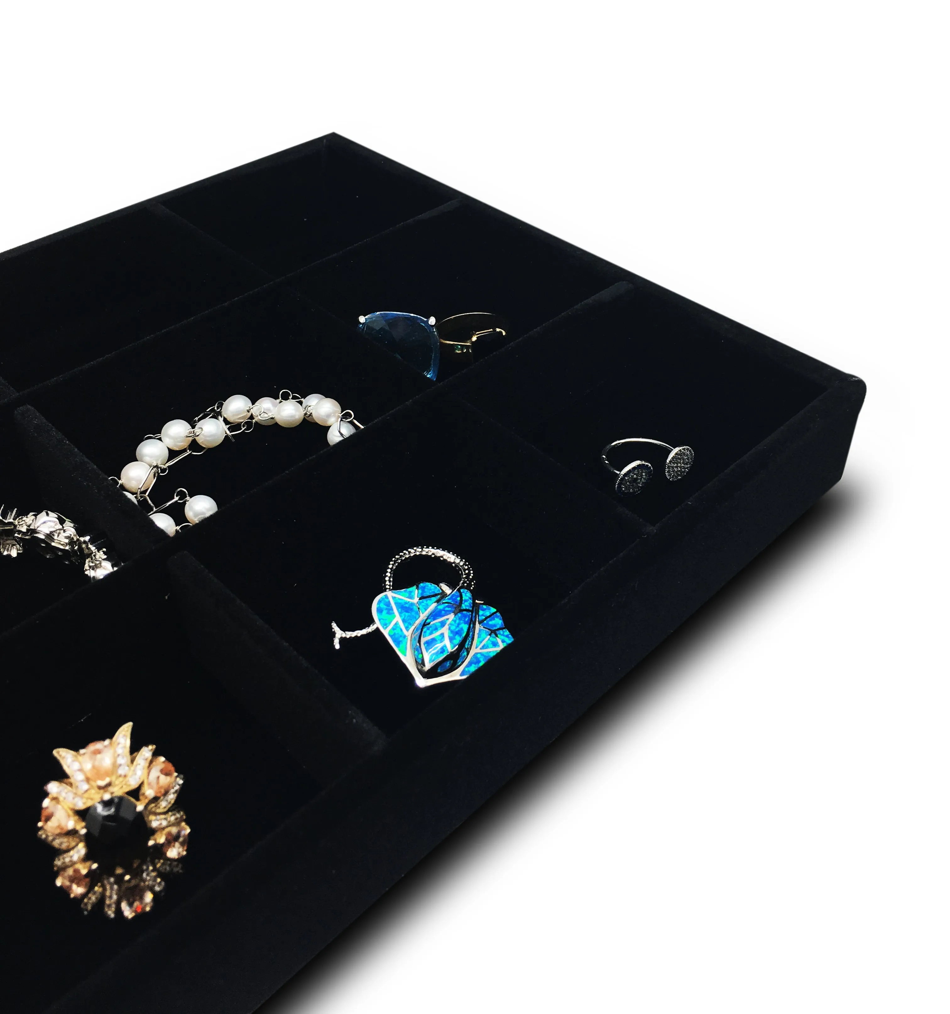 Deluxe Black Velvet 15 Compartment Stackable Jewelry Tray