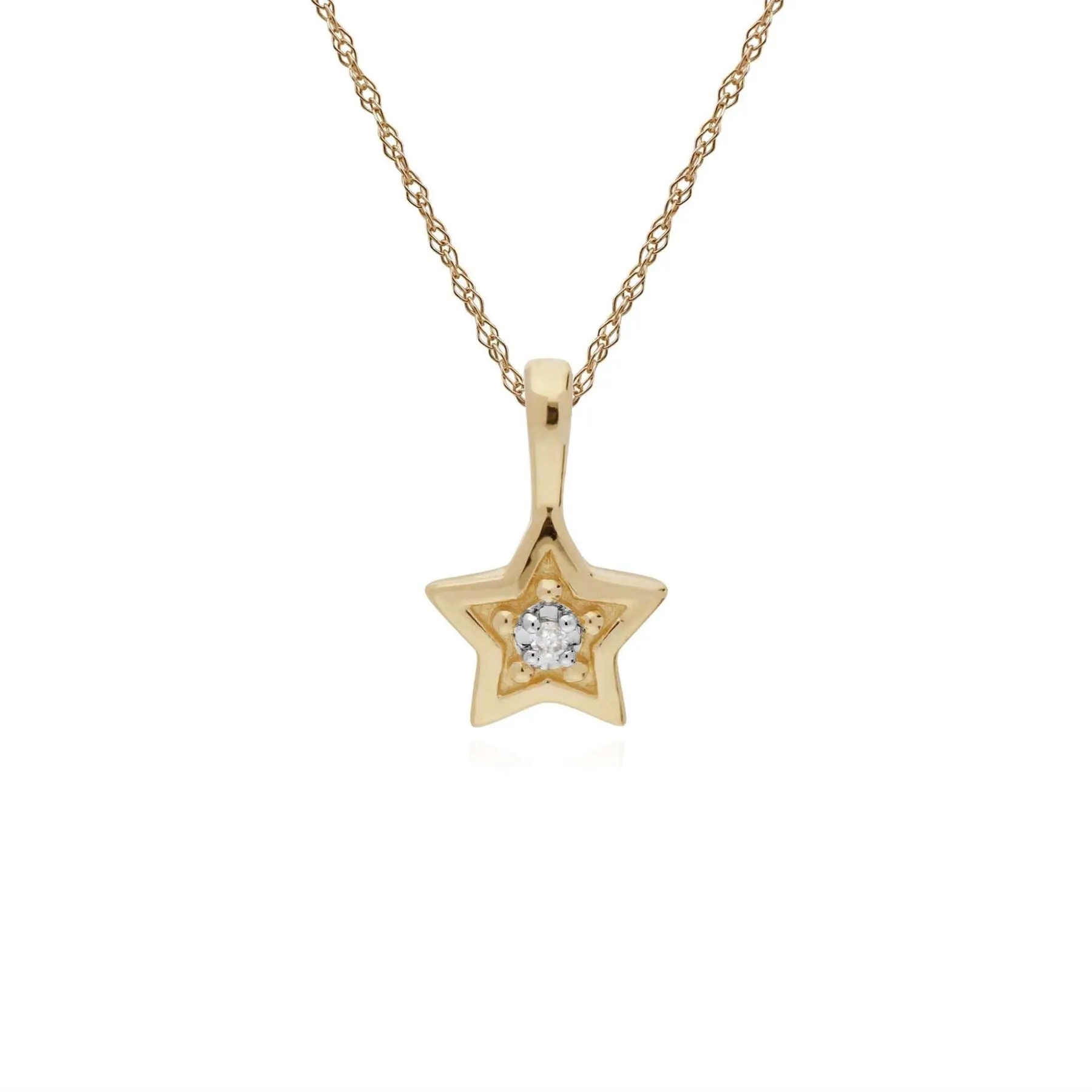 Diamant-Halskette, 9 Karat Gelbgold Diamant Einzel Stein Stern Anhänger an 45cm Kette