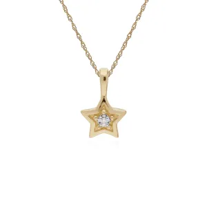 Diamant-Halskette, 9 Karat Gelbgold Diamant Einzel Stein Stern Anhänger an 45cm Kette