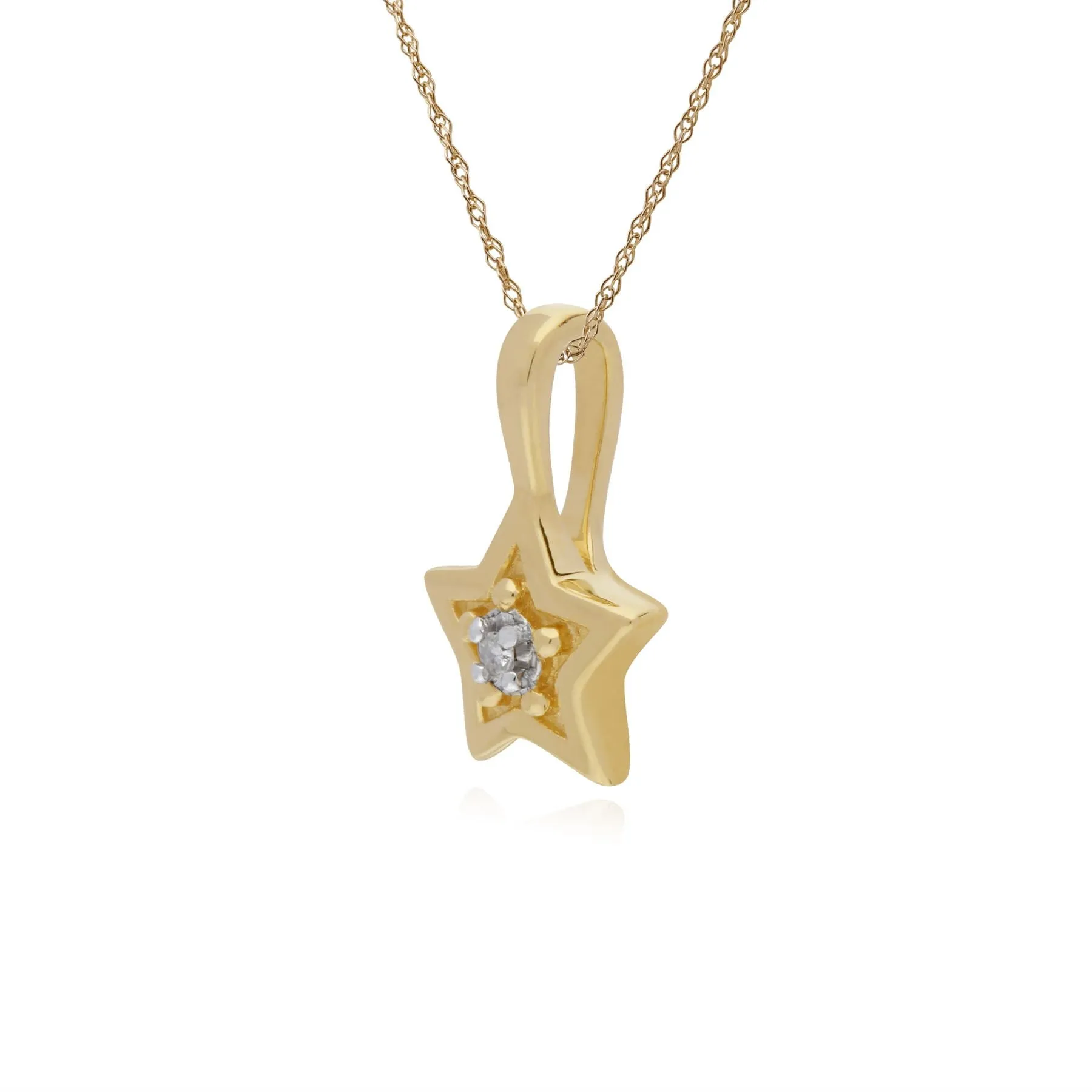 Diamant-Halskette, 9 Karat Gelbgold Diamant Einzel Stein Stern Anhänger an 45cm Kette