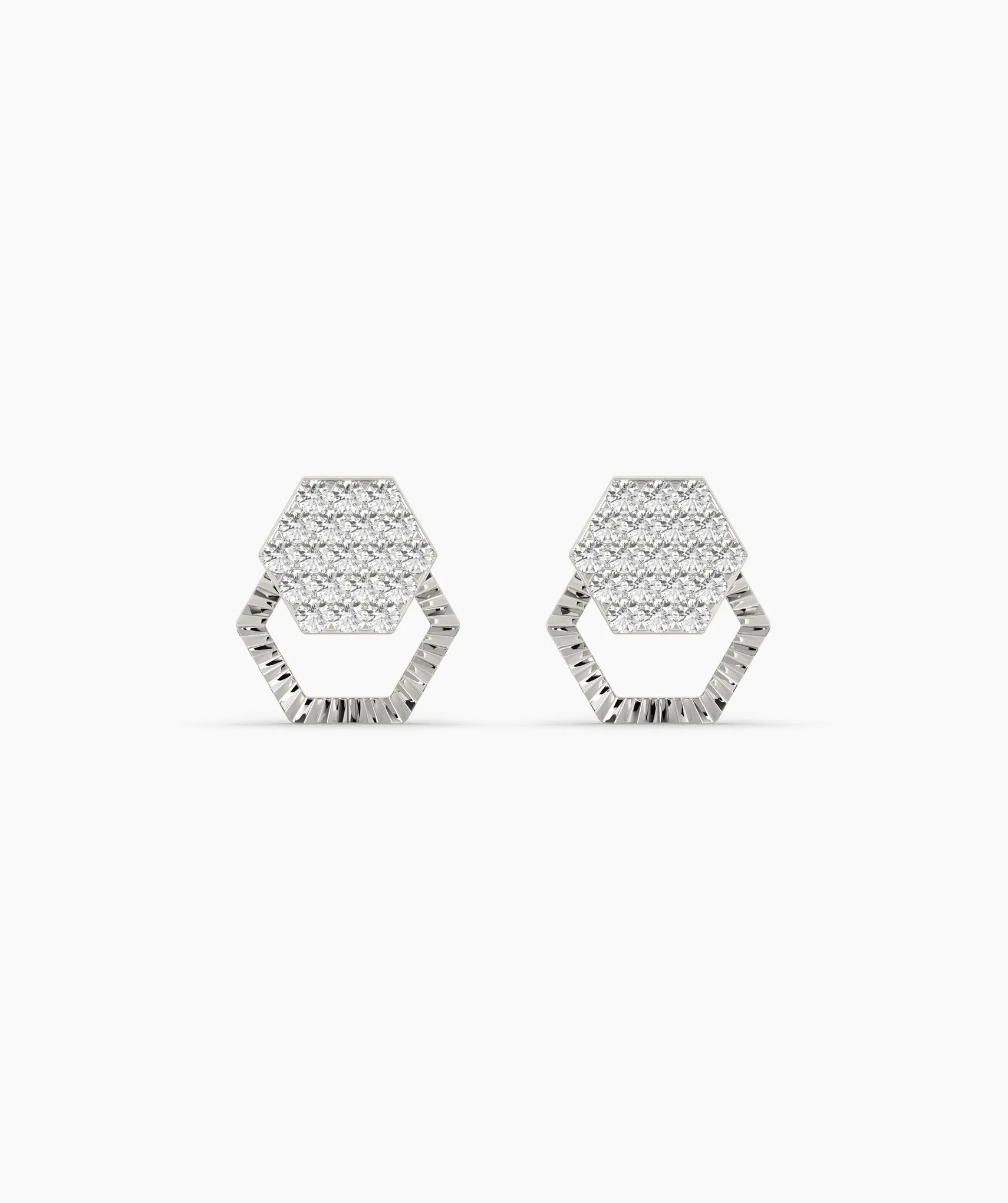 Diamond Cluster Hexagon Design Earrings
