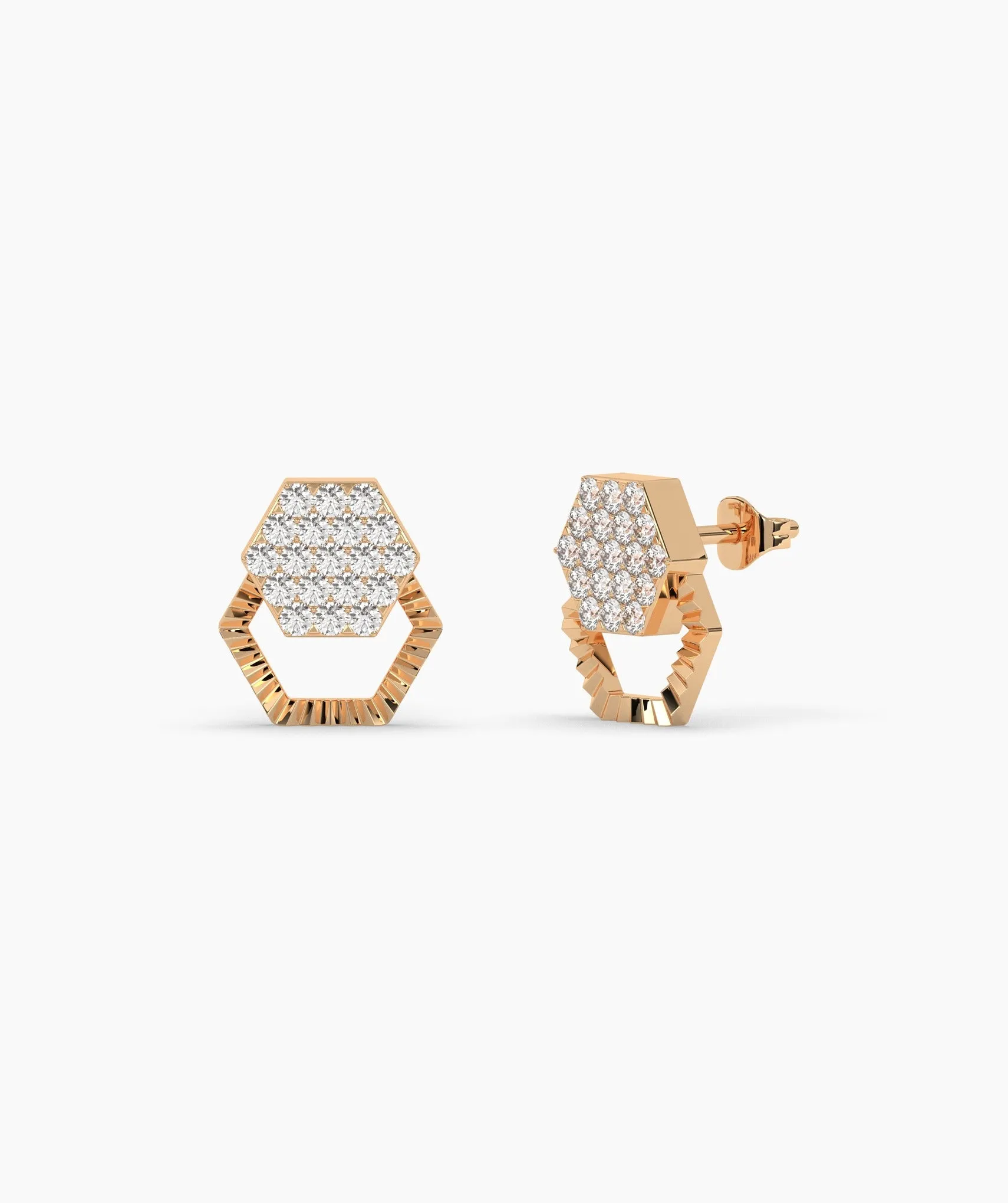 Diamond Cluster Hexagon Design Earrings