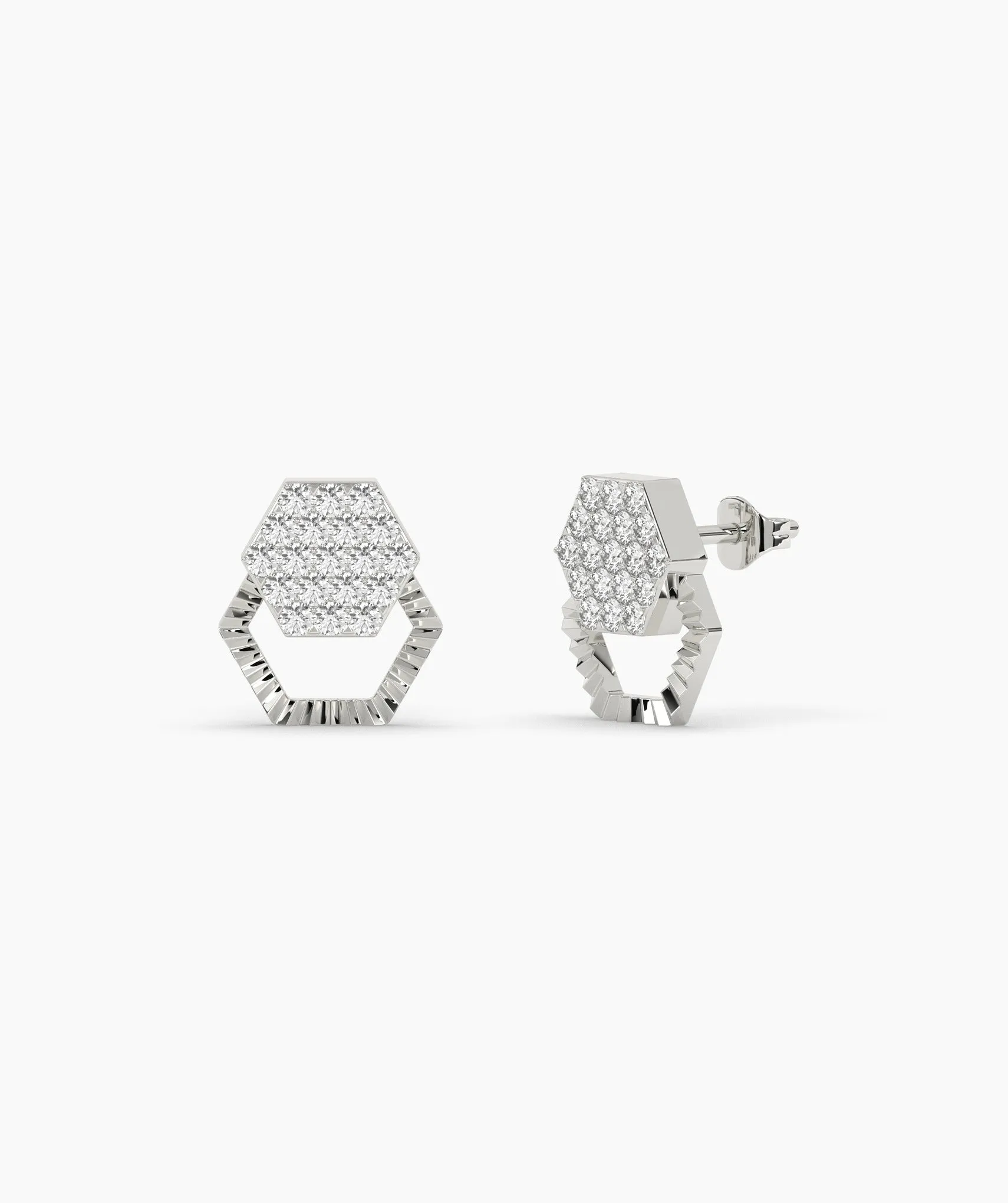 Diamond Cluster Hexagon Design Earrings