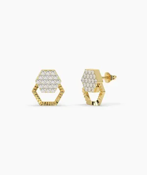Diamond Cluster Hexagon Design Earrings