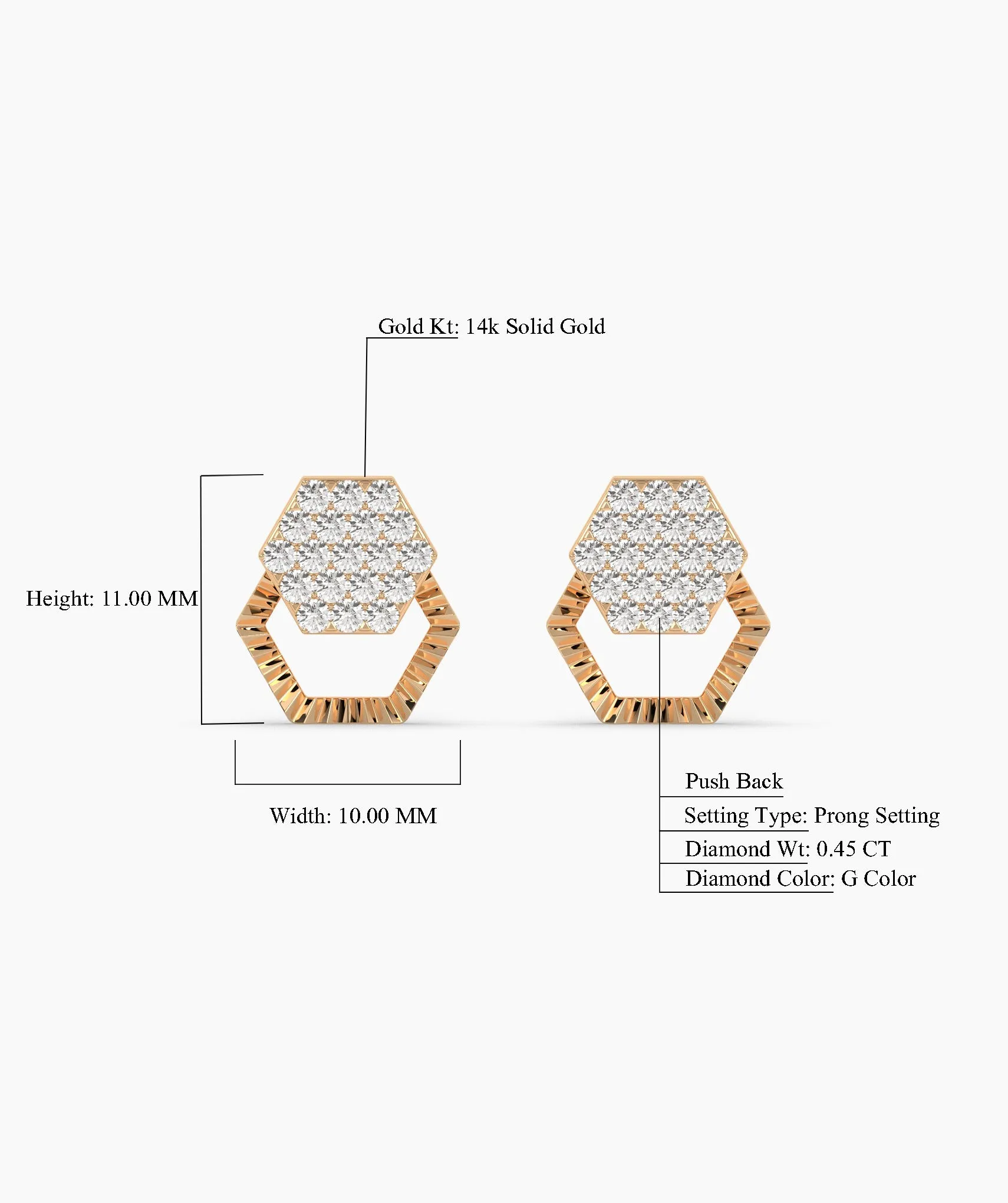 Diamond Cluster Hexagon Design Earrings