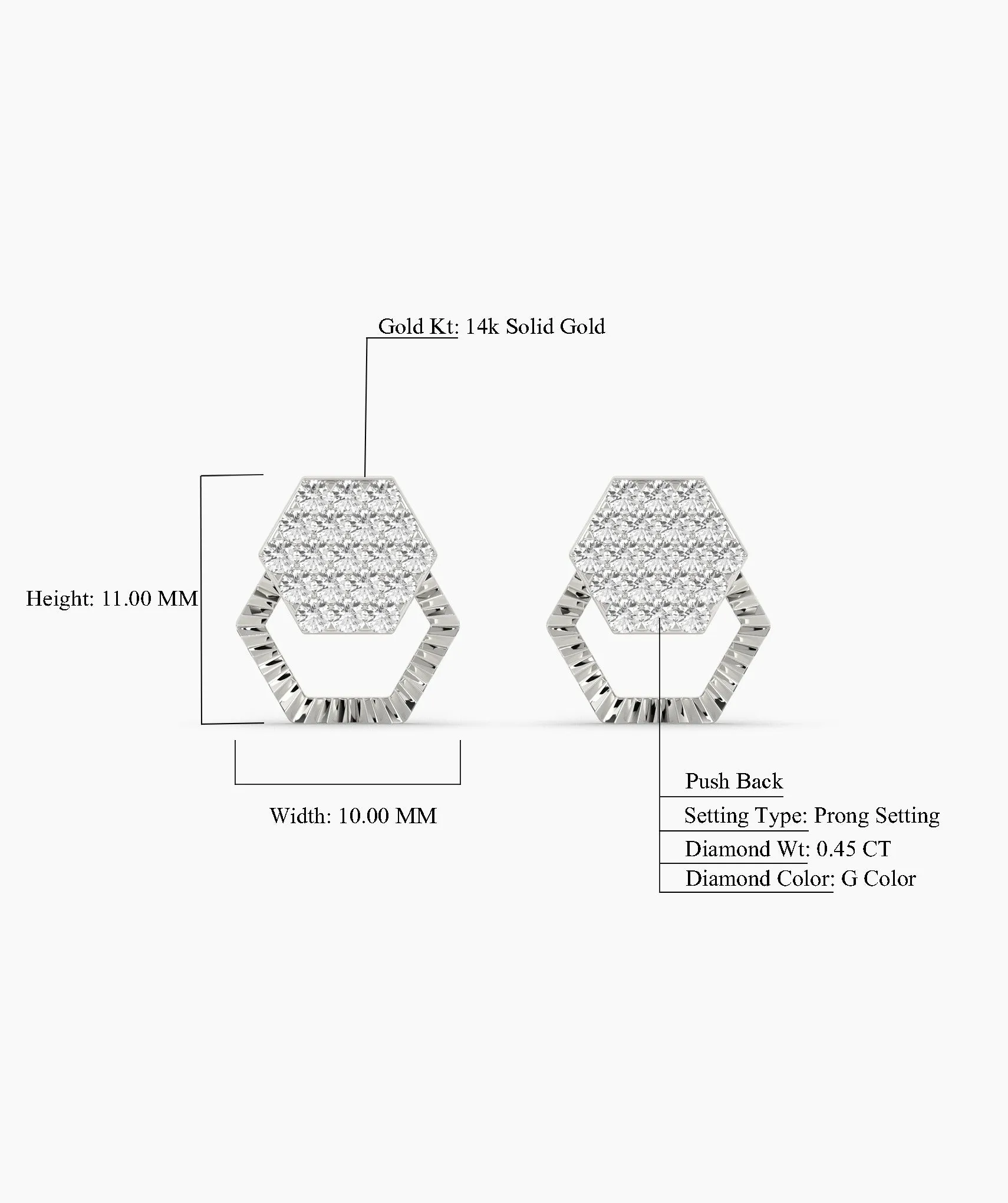 Diamond Cluster Hexagon Design Earrings