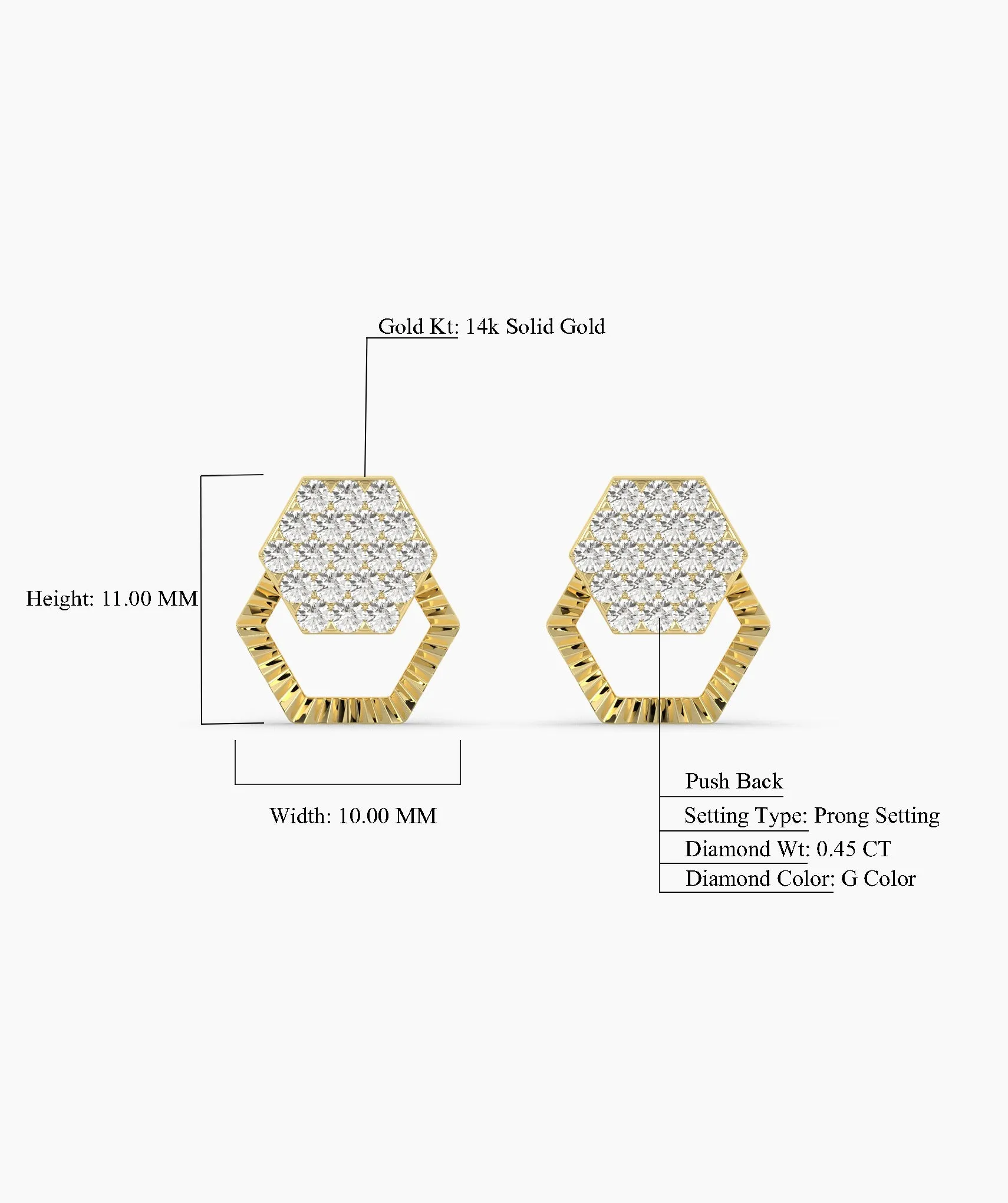 Diamond Cluster Hexagon Design Earrings