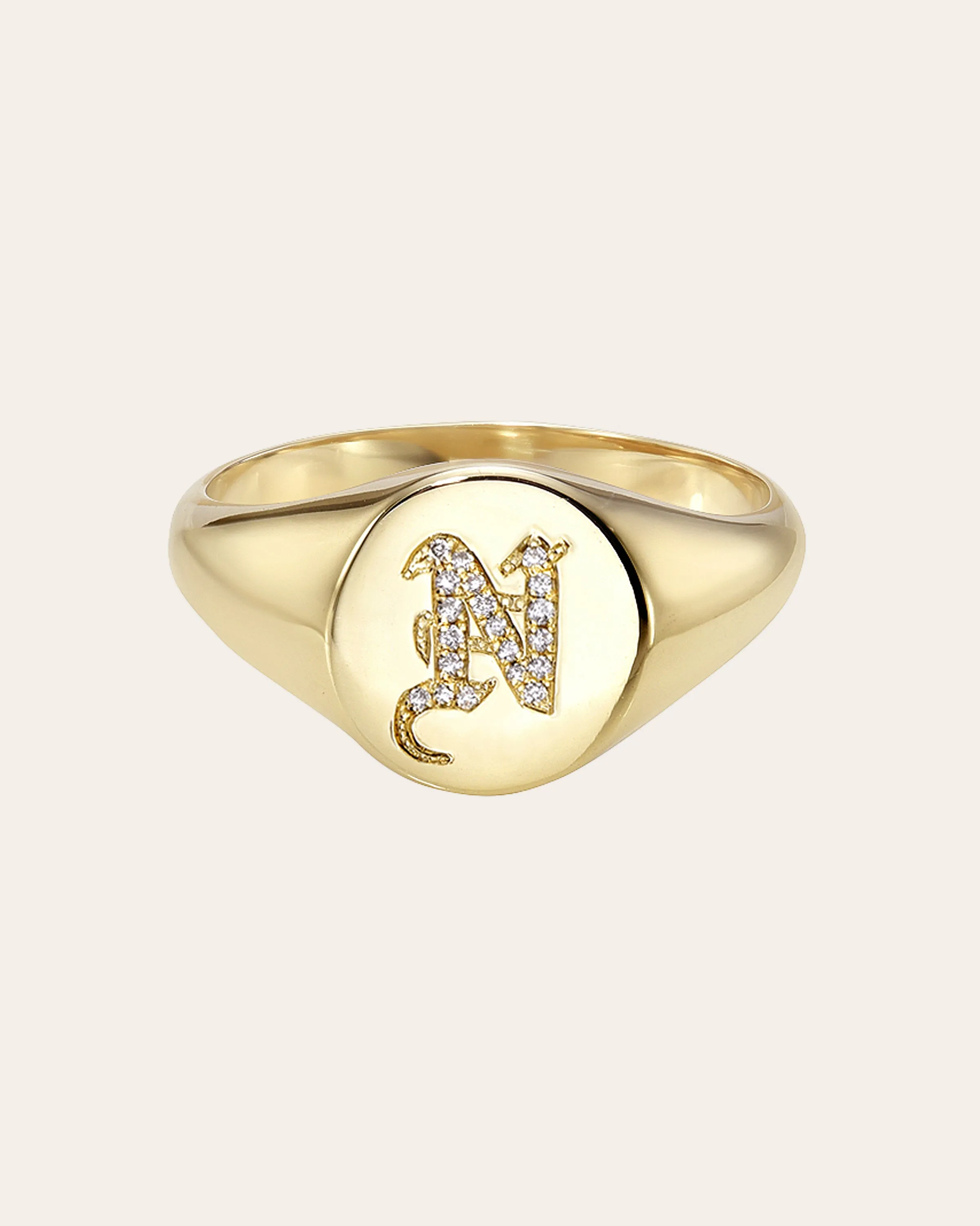 Diamond Gothic Initial Small Signet Ring