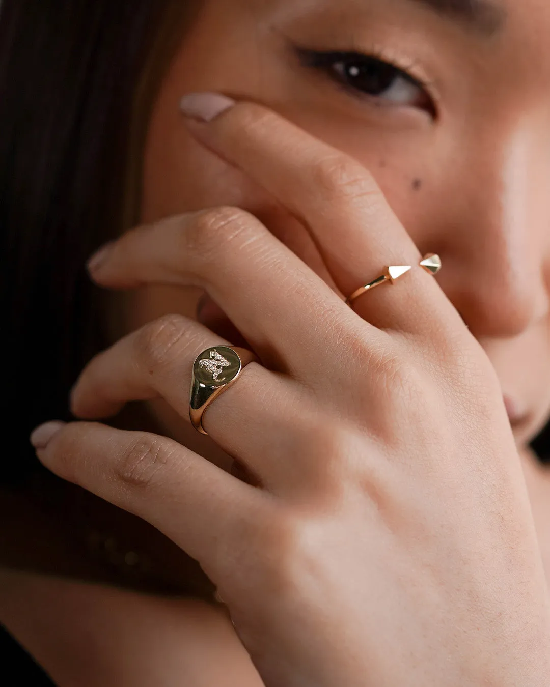 Diamond Gothic Initial Small Signet Ring