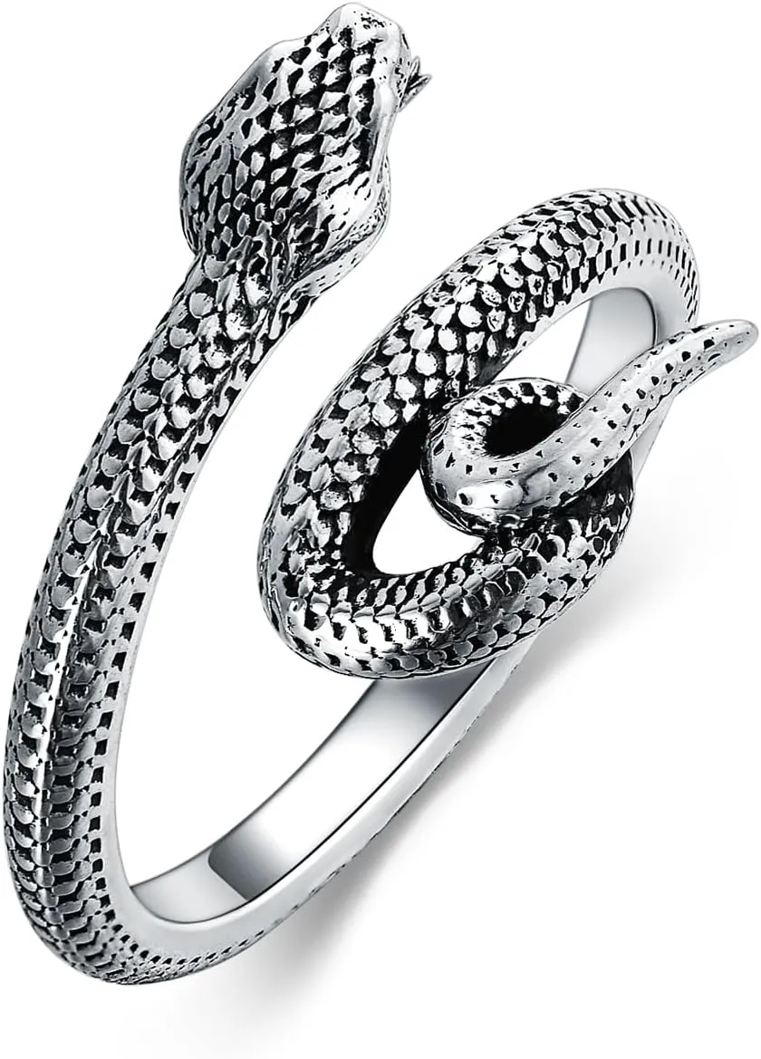 Diamond Snake Ring for Women 925 Sterling Silver Snake Statement Rings Vintage Punk Rings Open Adjustable Rings Jewelry Gifts for Women