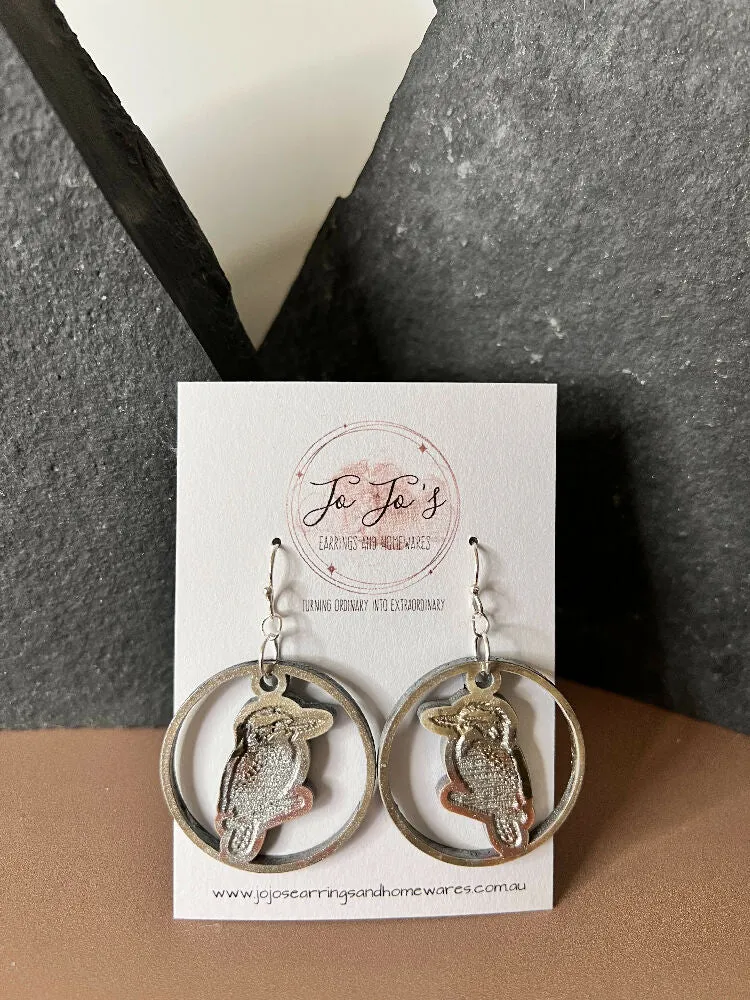 Earring Drop Kookaburra Fawn, Rose Gold, Brown
