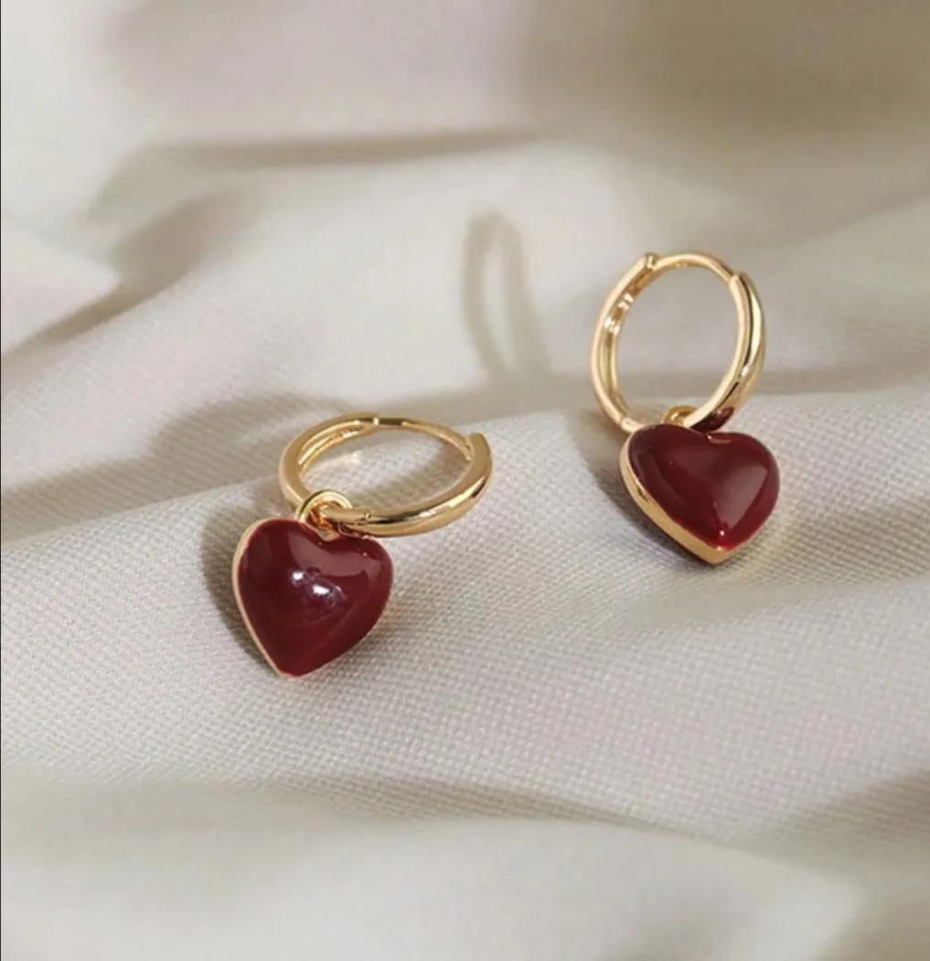 Elegant 925 Sterling Silver Heart Enamel Hoop Earrings.