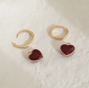 Elegant 925 Sterling Silver Heart Enamel Hoop Earrings.