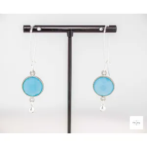 Elegant Blue Chalcedony Long Silver Drop Earrings
