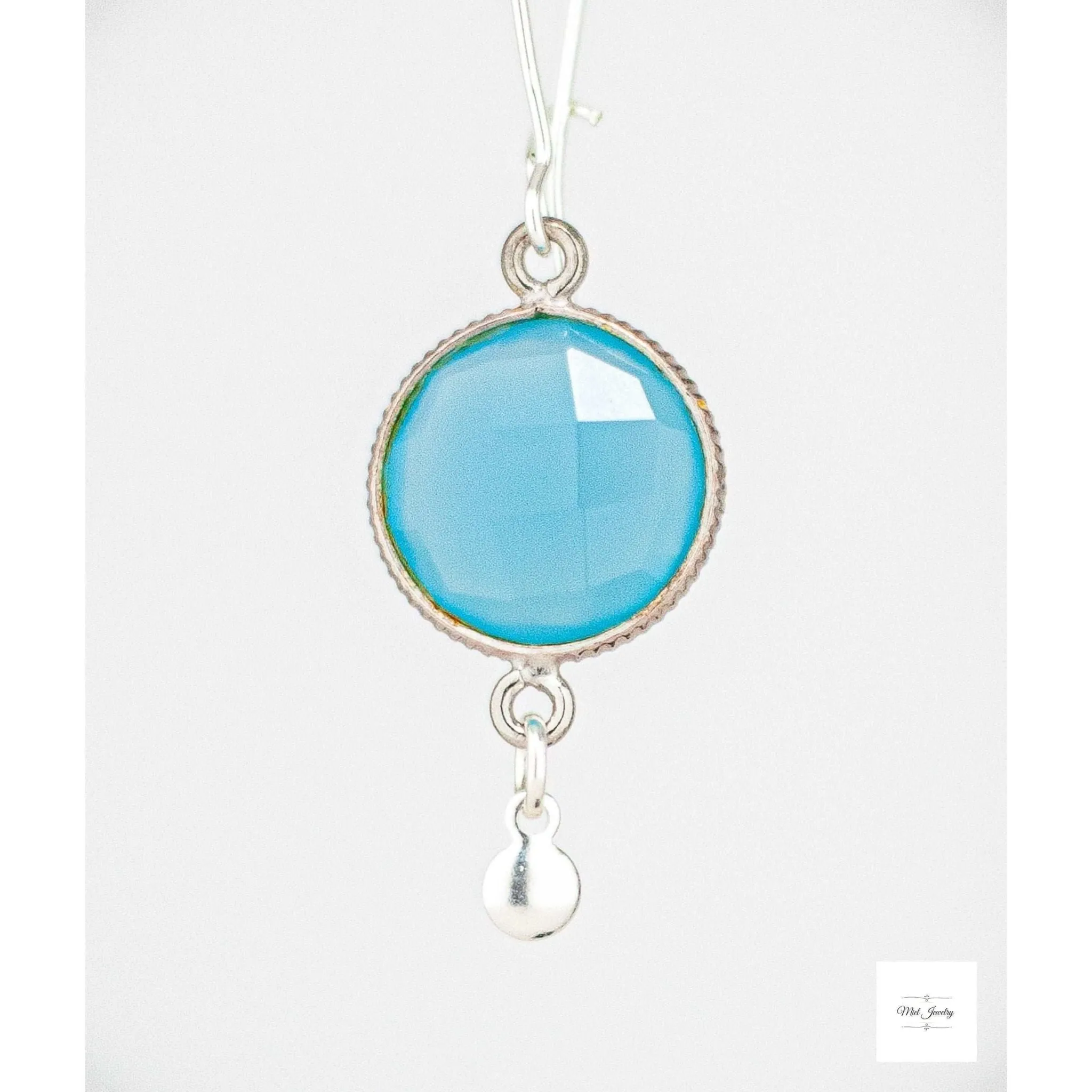 Elegant Blue Chalcedony Long Silver Drop Earrings