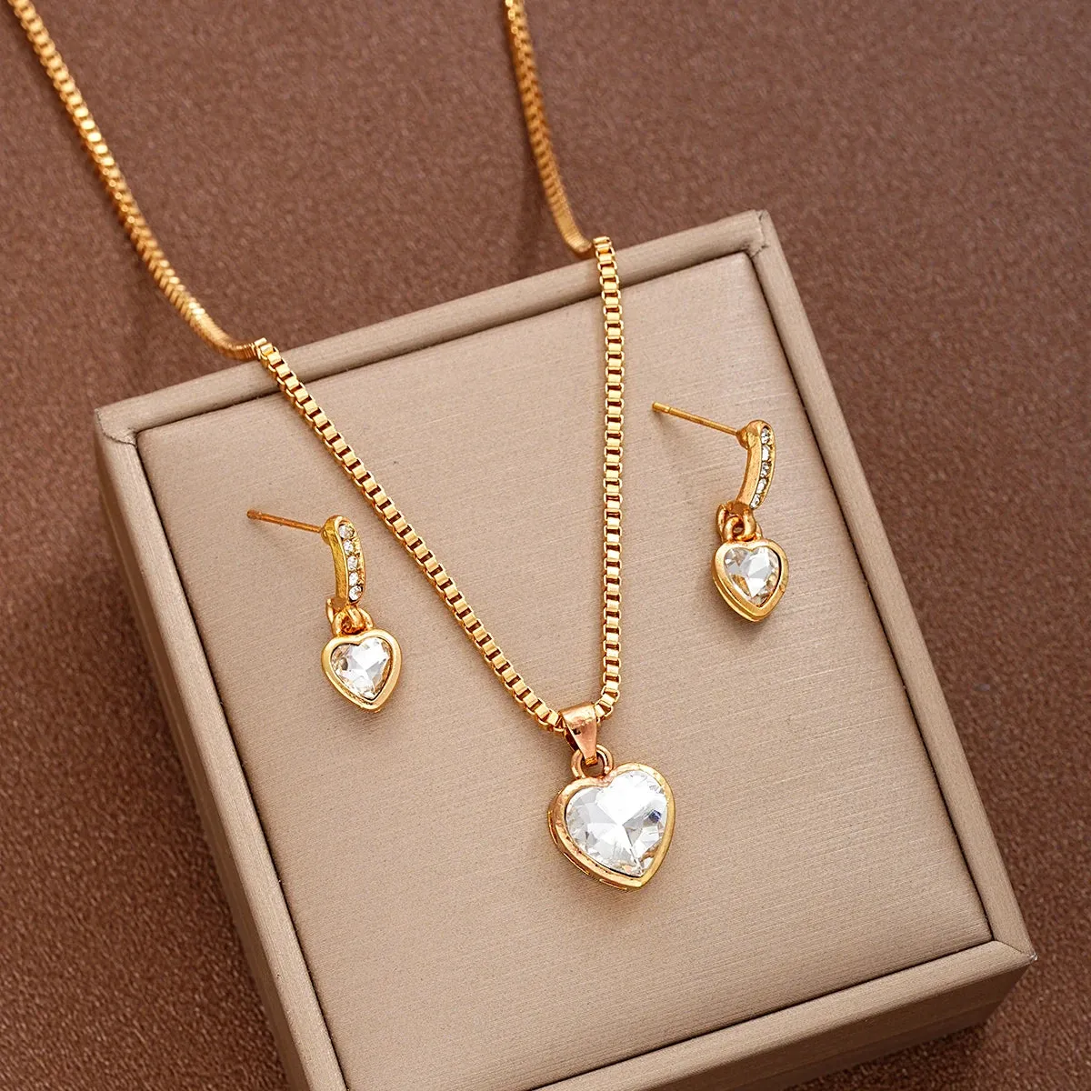 Elegant Heart Pendant & Earring Set
