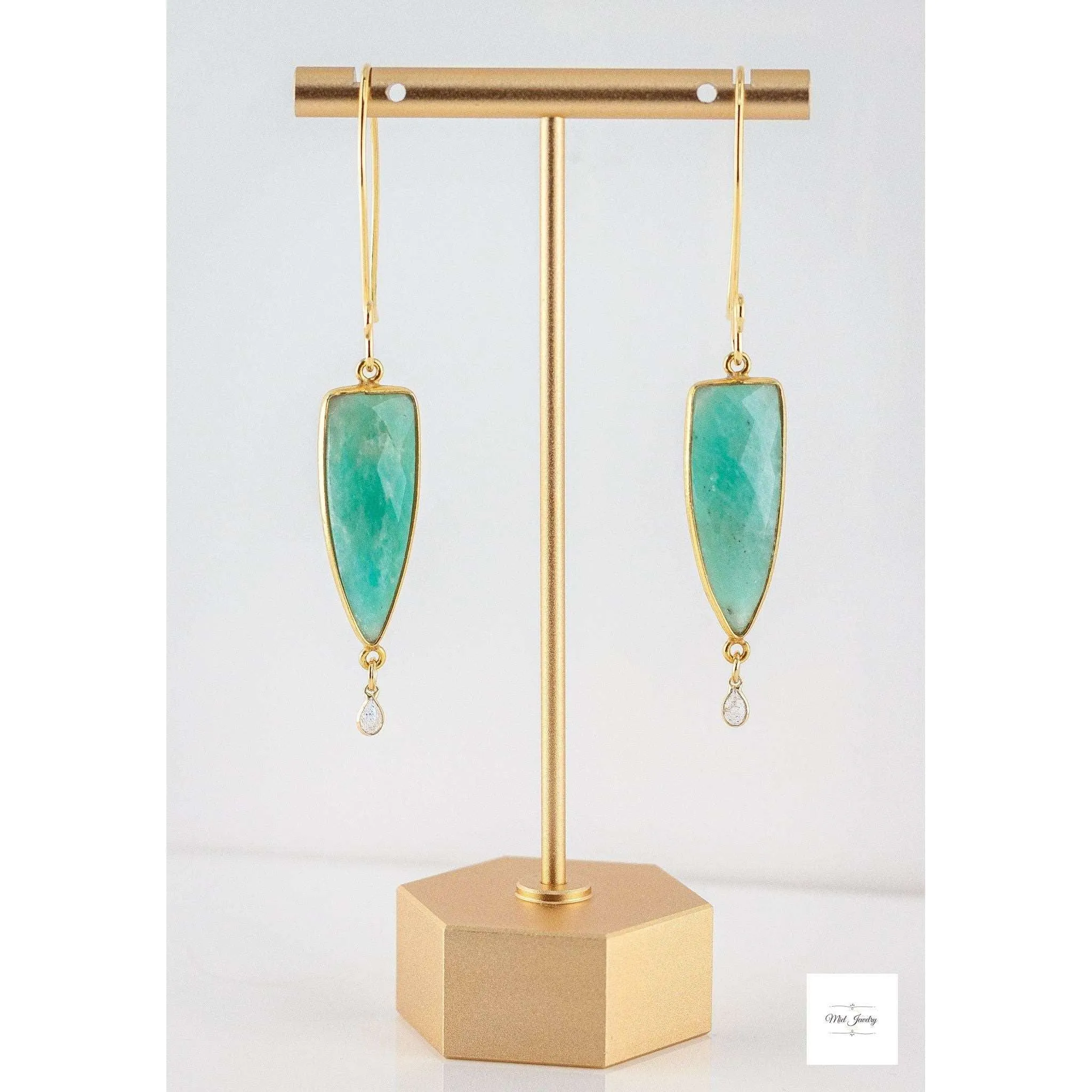 Elegant Mint Green Amazonite Earrings: Boho Chic Gemstone Earrings With Labradorite Stones