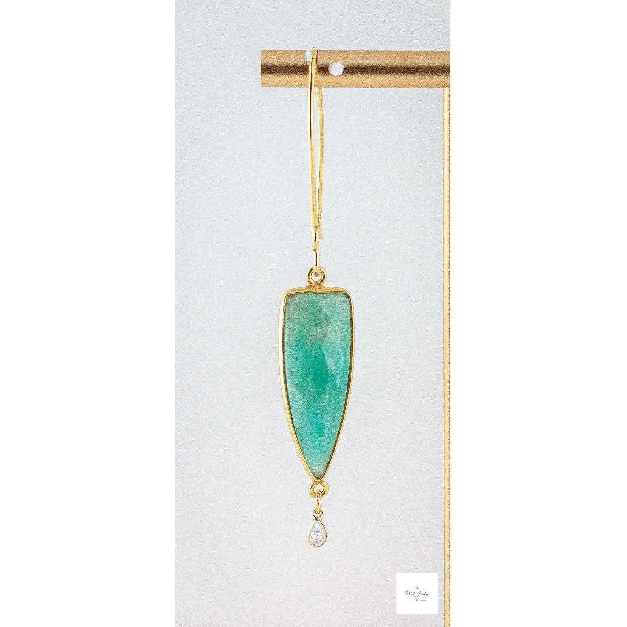 Elegant Mint Green Amazonite Earrings: Boho Chic Gemstone Earrings With Labradorite Stones
