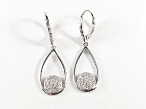 Elegant Open Long Pear Shape CZ Silver Earrings