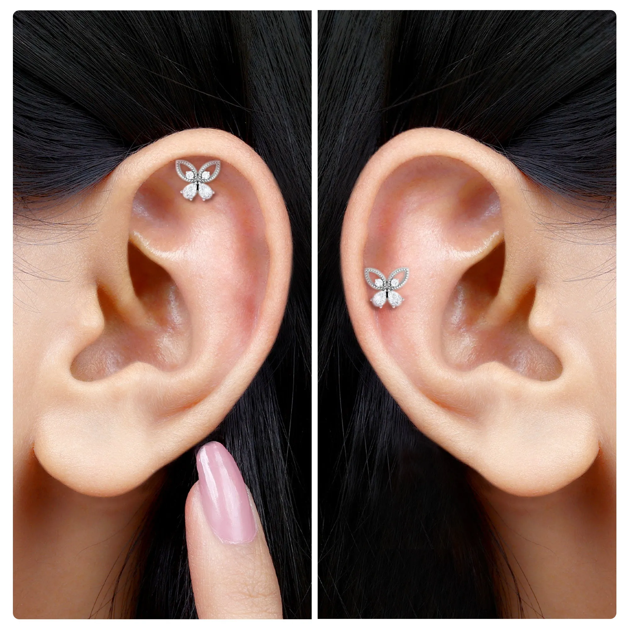 Elegant Pear Moissanite Butterfly Cartilage Earring