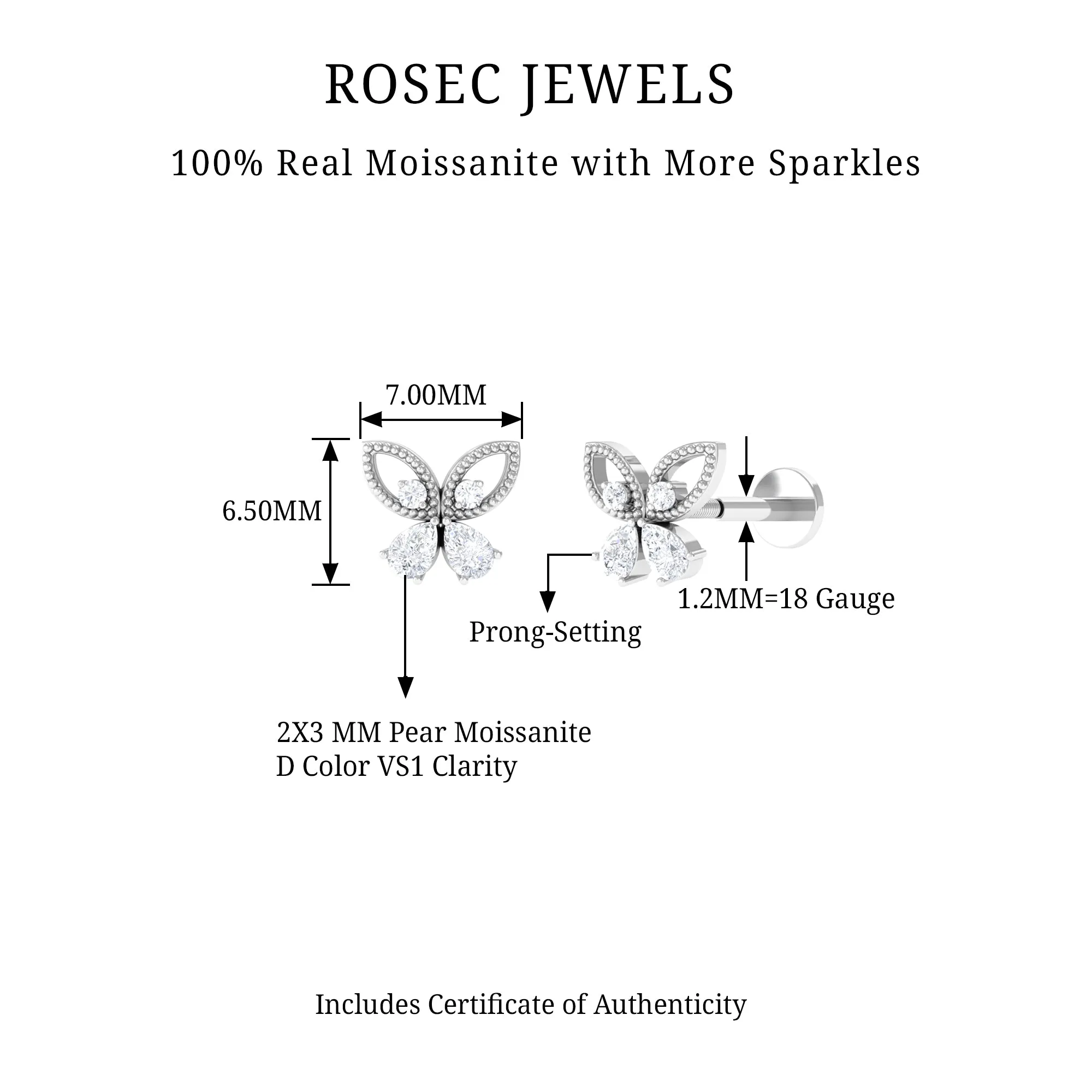 Elegant Pear Moissanite Butterfly Cartilage Earring