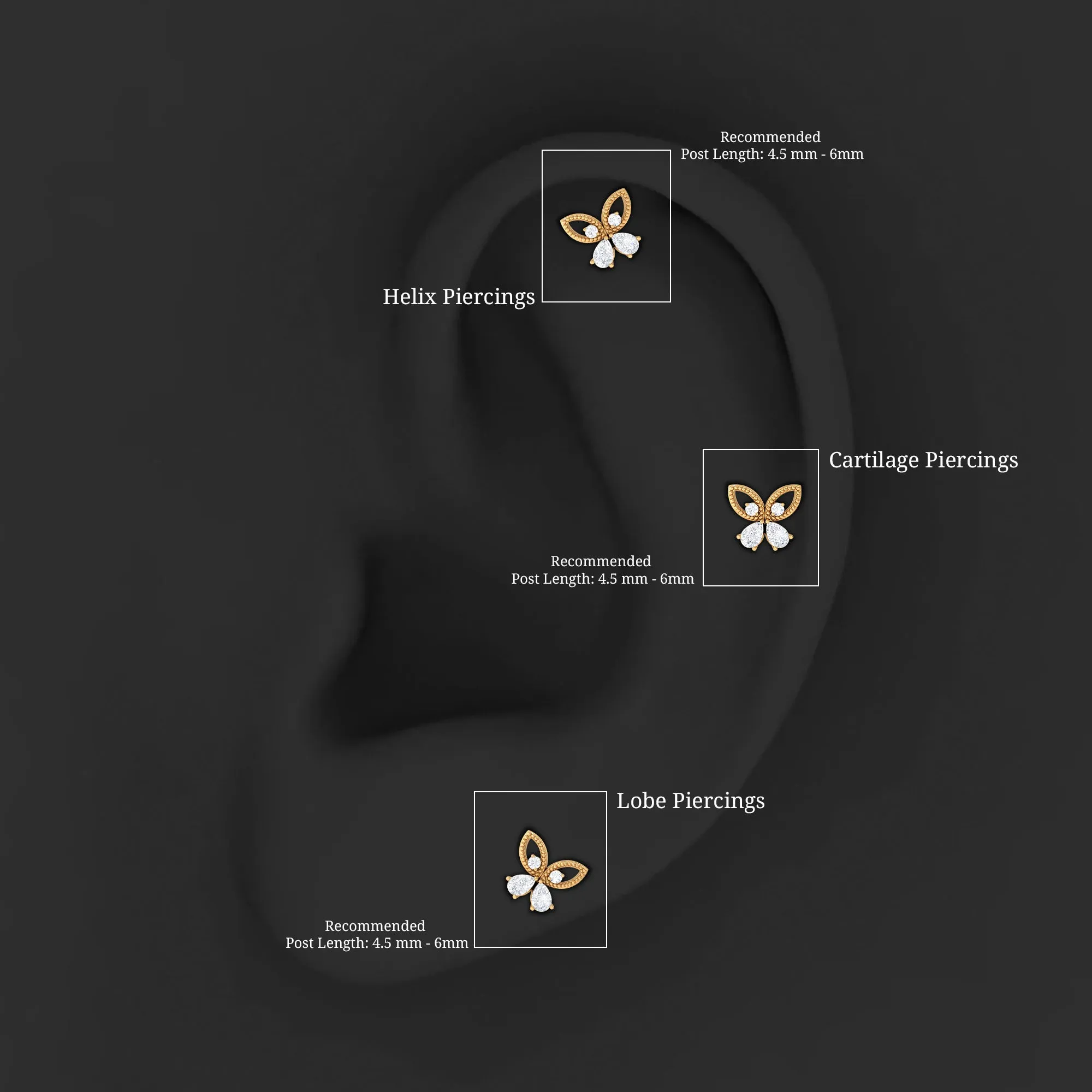 Elegant Pear Moissanite Butterfly Cartilage Earring