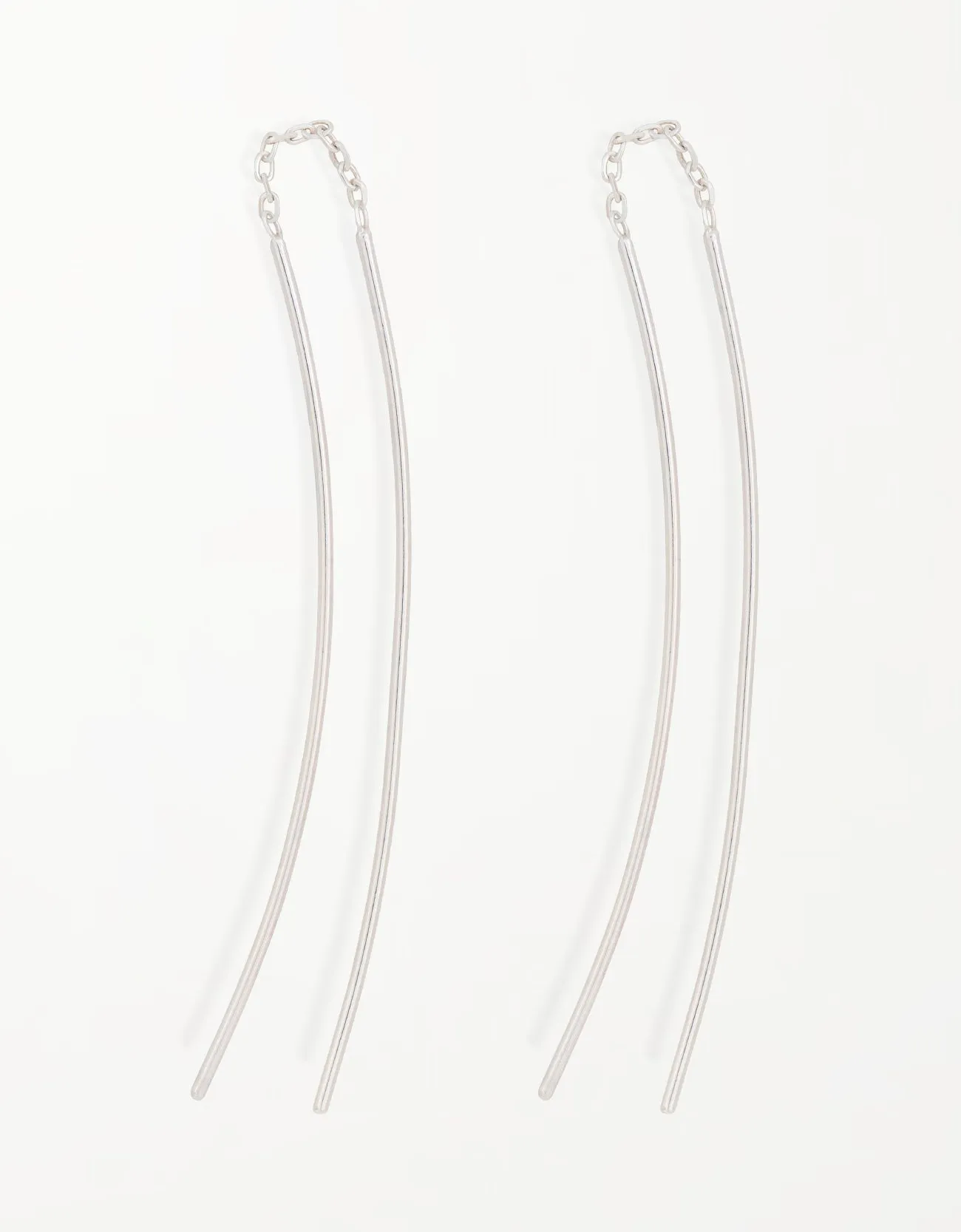 Elegant Sterling Silver Curved Bar Threader Earrings
