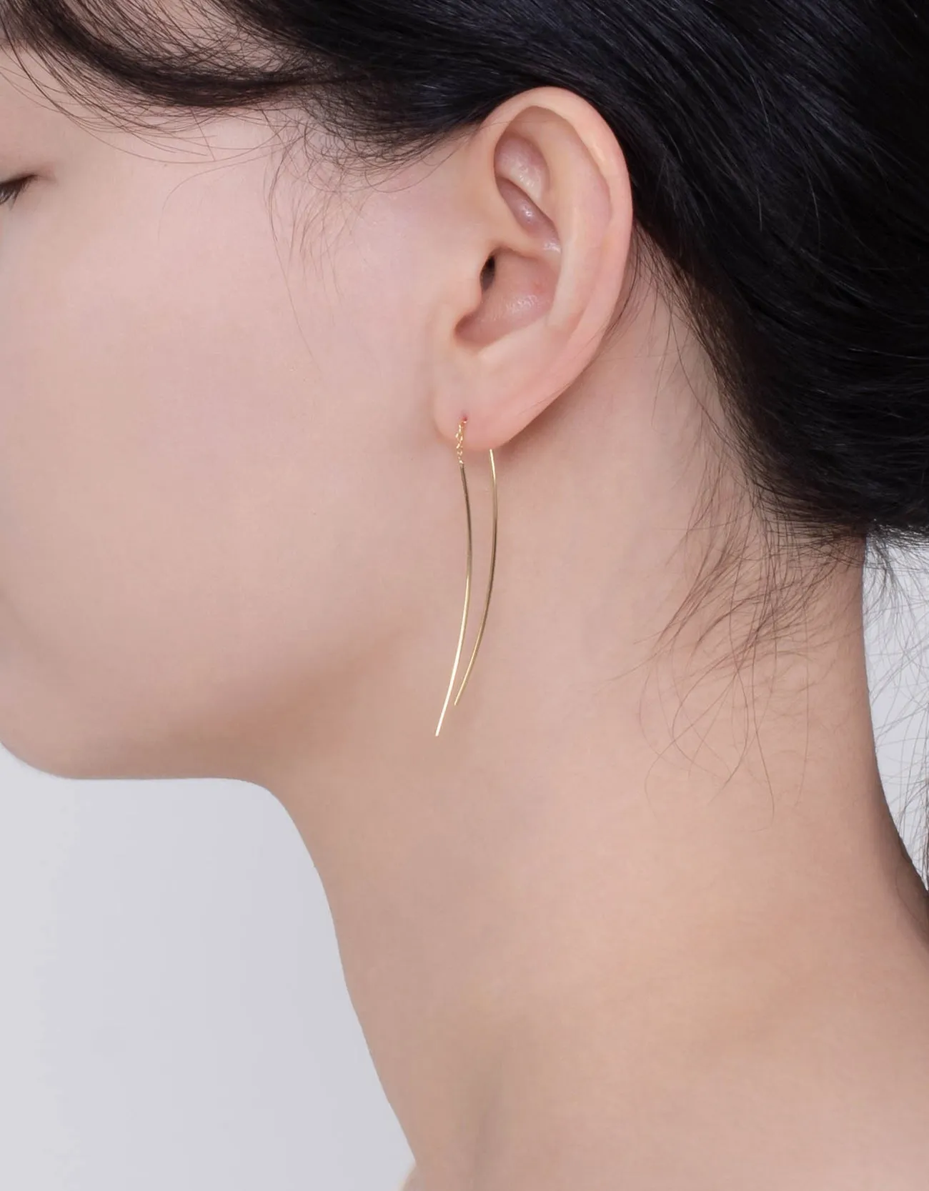 Elegant Sterling Silver Curved Bar Threader Earrings