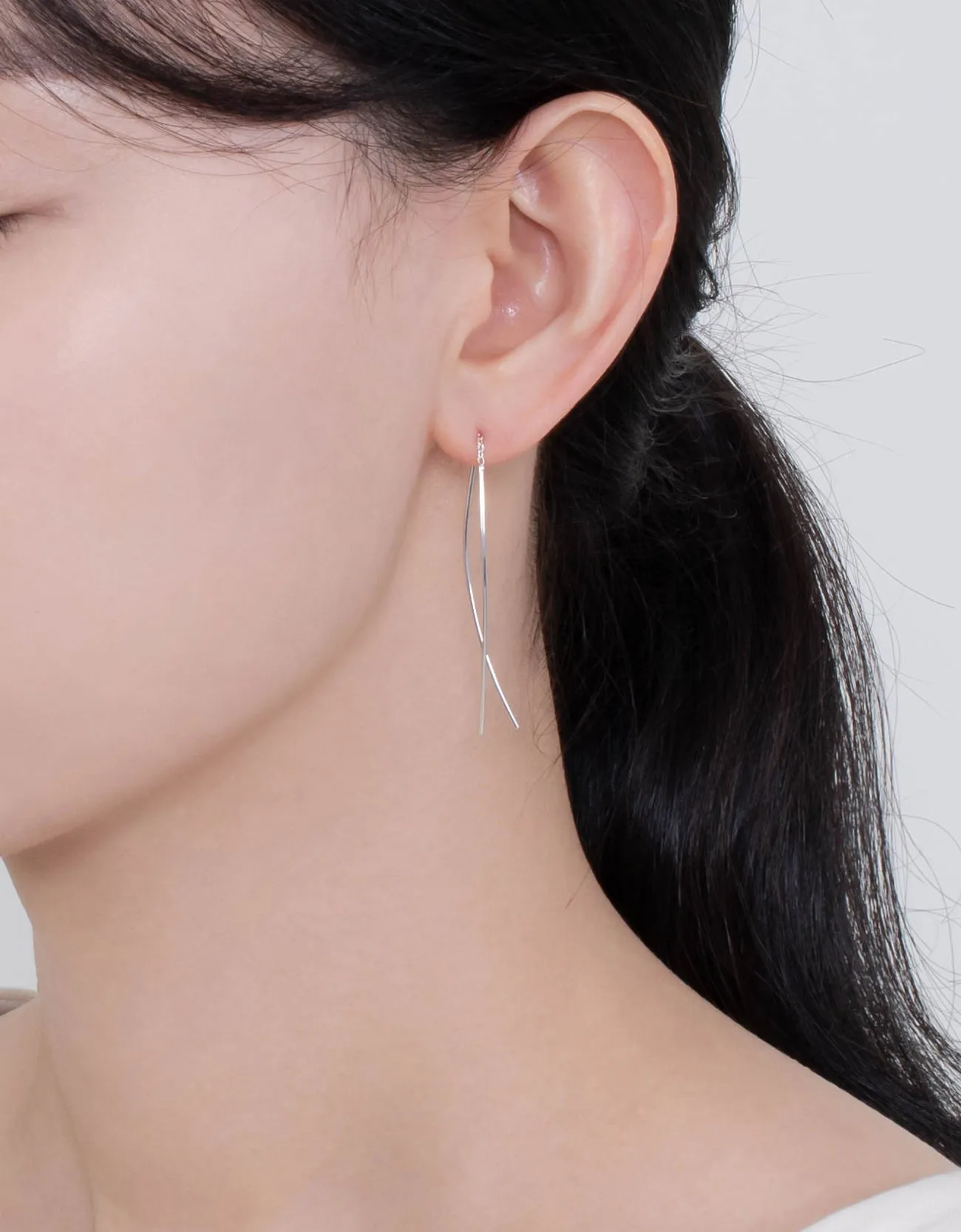 Elegant Sterling Silver Curved Bar Threader Earrings