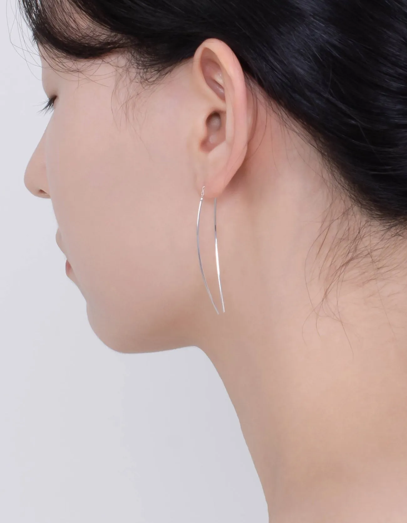 Elegant Sterling Silver Curved Bar Threader Earrings