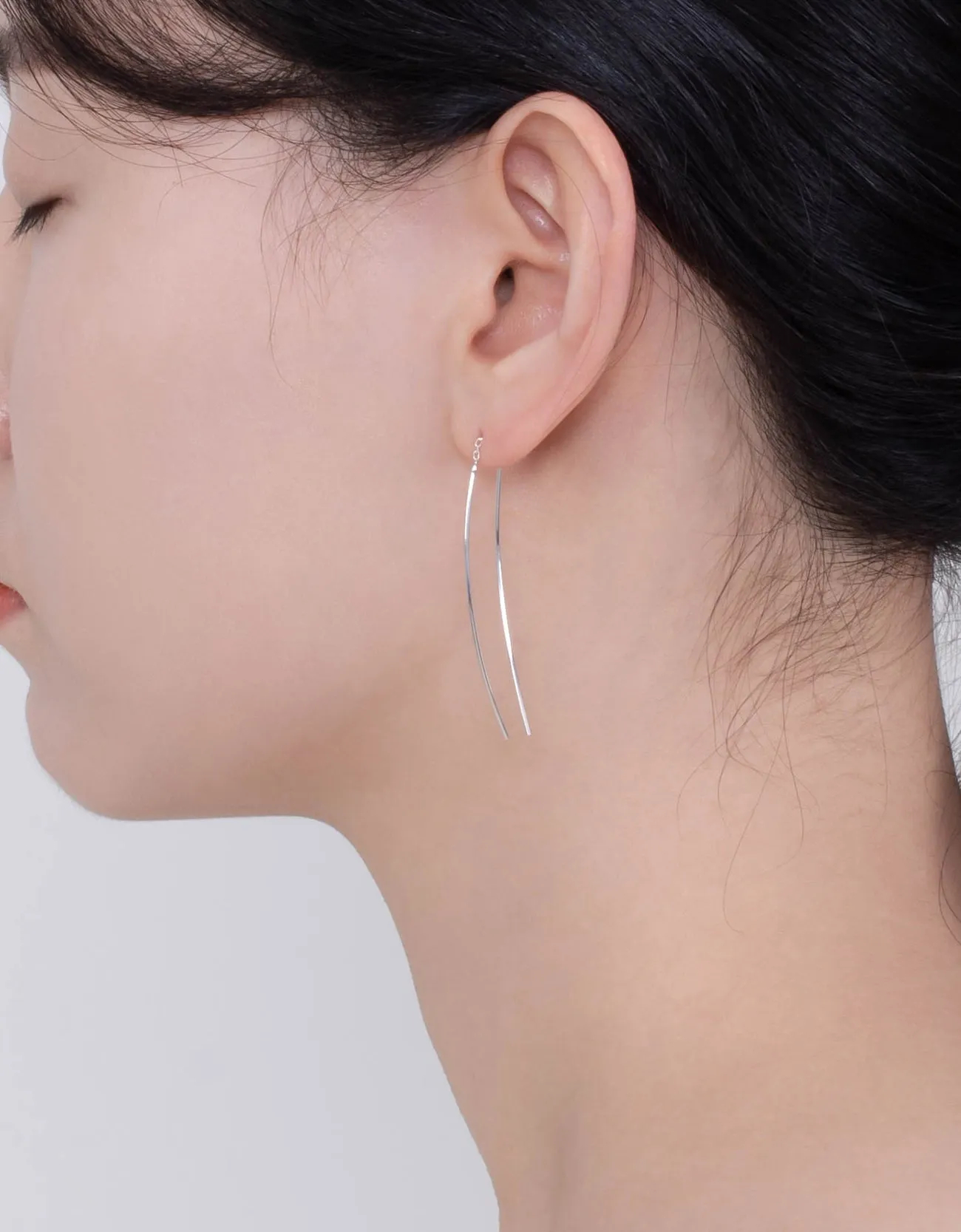 Elegant Sterling Silver Curved Bar Threader Earrings