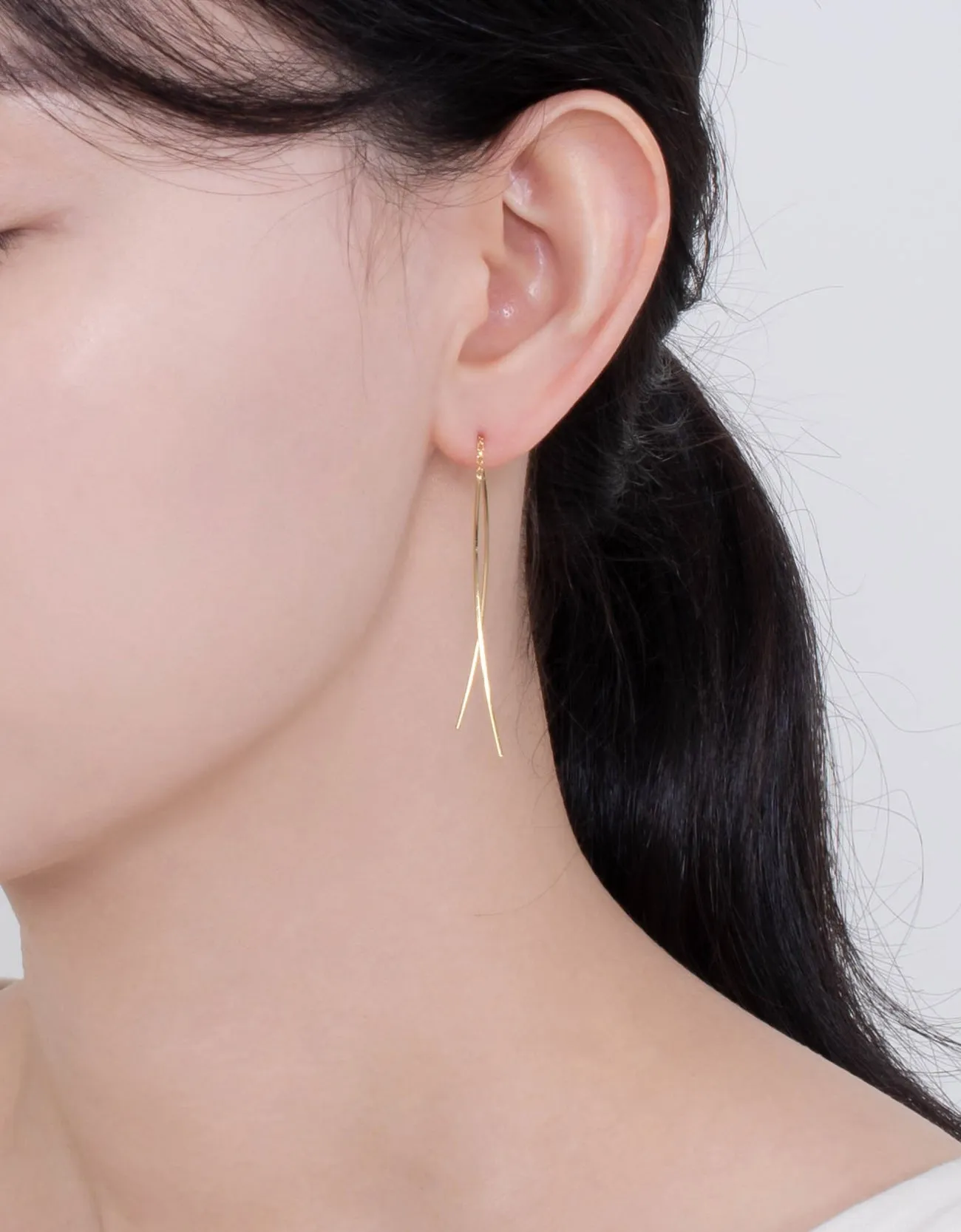 Elegant Sterling Silver Curved Bar Threader Earrings