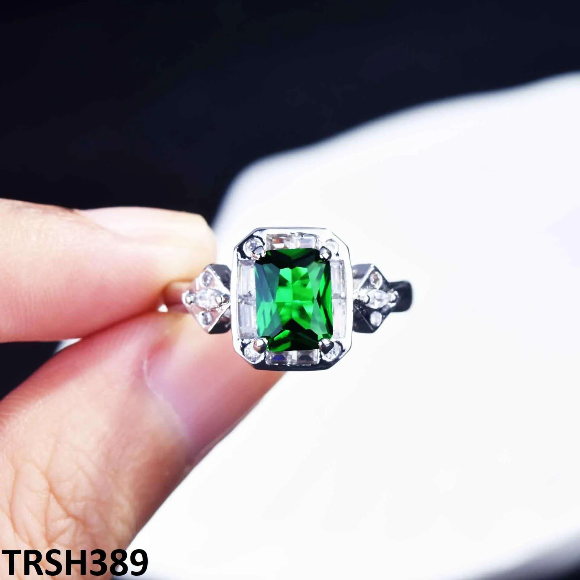 Emerald Rectangle Adjustable Ring