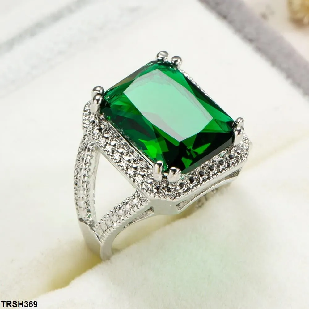 Emerald Step Zircon Studded Ring
