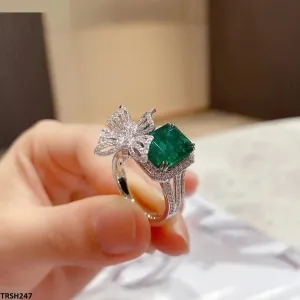 Emerald Zircon Butterfly Adjustable Ring