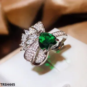 Emerald Zircon Heart/Bow Adjustable Ring