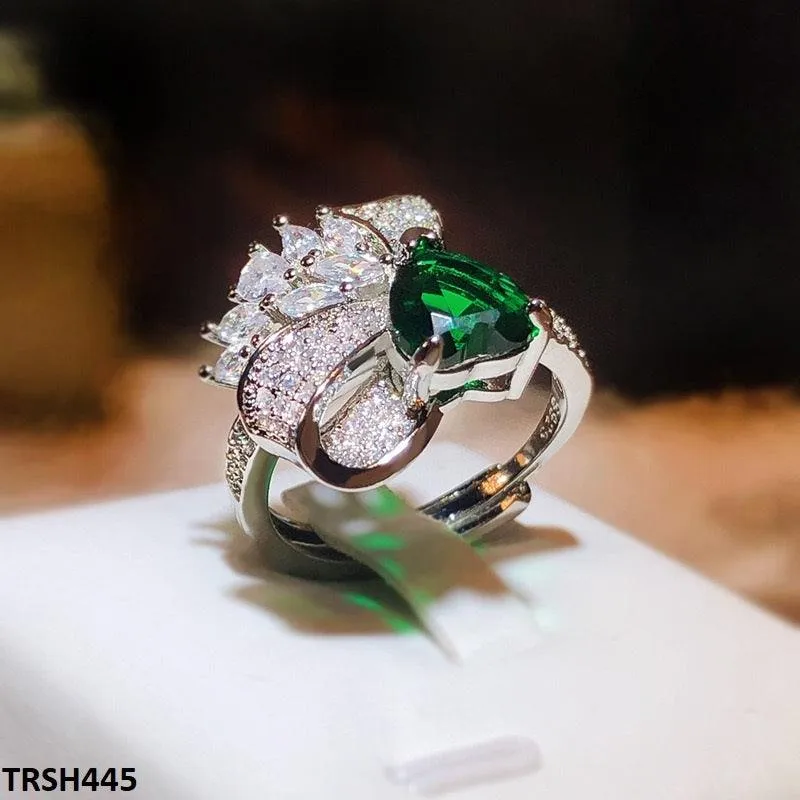 Emerald Zircon Heart/Bow Adjustable Ring