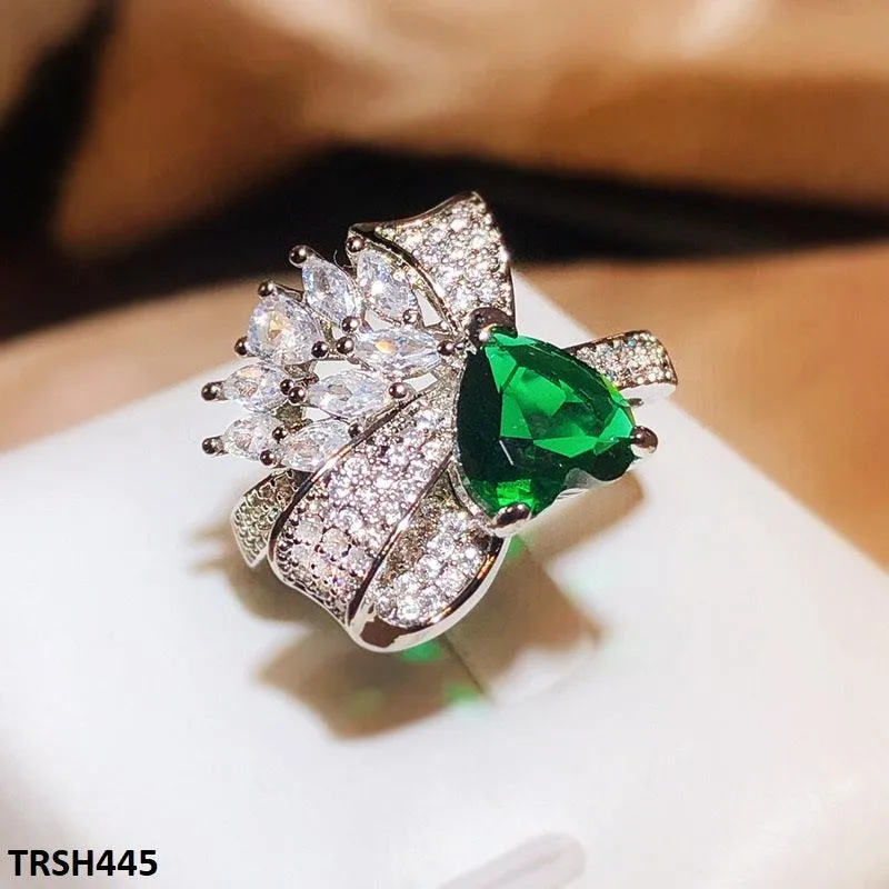 Emerald Zircon Heart/Bow Adjustable Ring