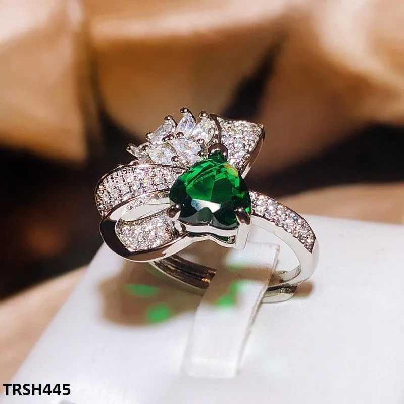 Emerald Zircon Heart/Bow Adjustable Ring