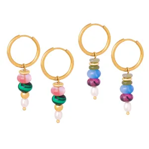 European Chic Stone Bead Pendant Earrings in Gold for Women's Jewelry