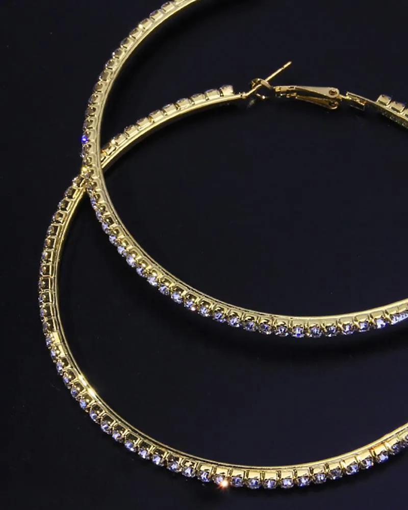 Exaggerated Rhinestone Hoop Earrings