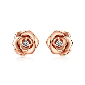 FANCIME "My Rose" Diamond Rose 14k Rose Gold Stud Earrings